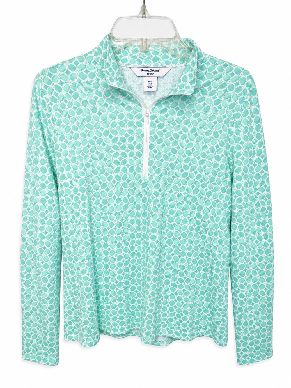 Tommy Bahama Active Women’s Large Aqua White Quarter Zip Pullover Golf Coastal